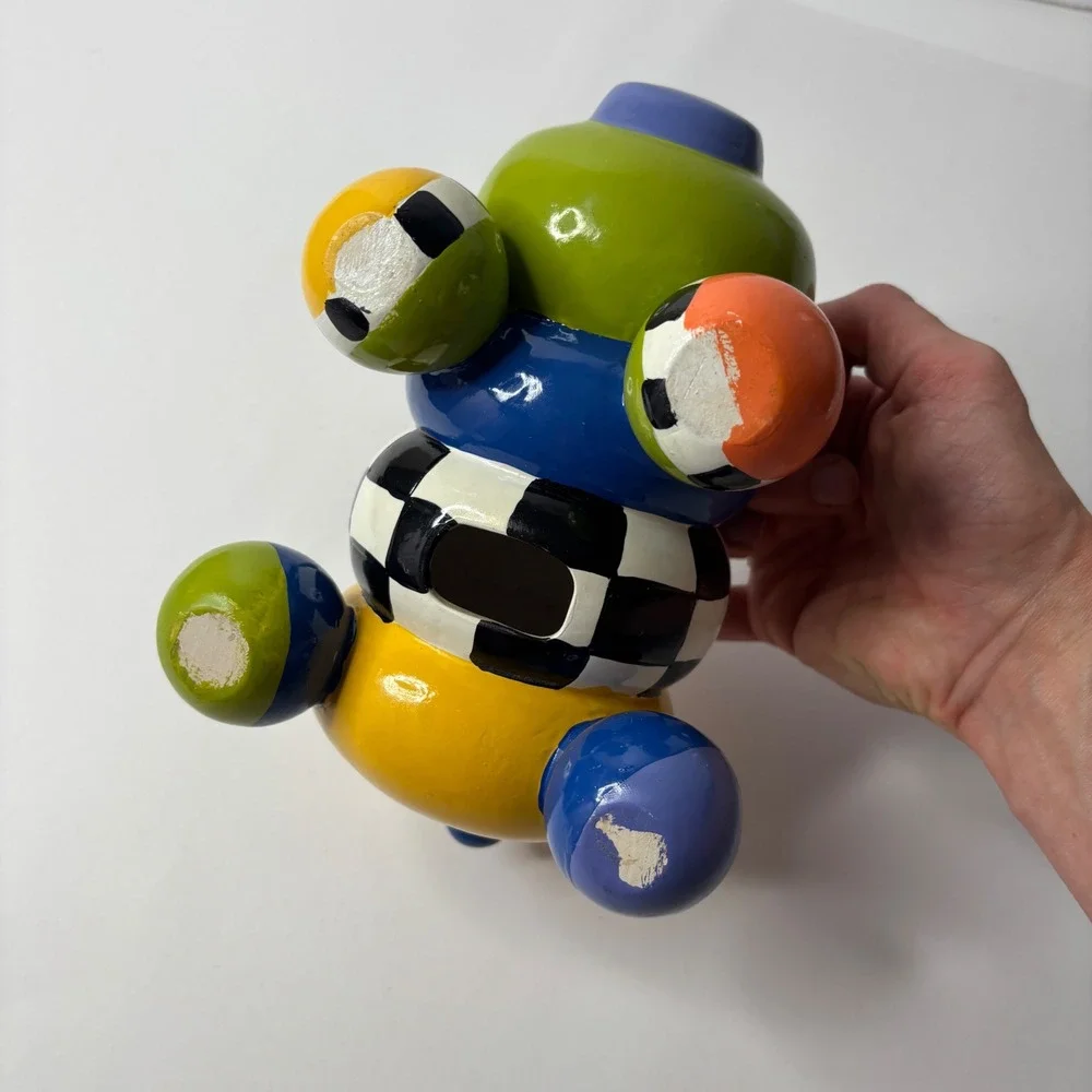 Postmodern Memphis Style Ceramic Piggy Bank Colorful Checkerboard Geometric Pig